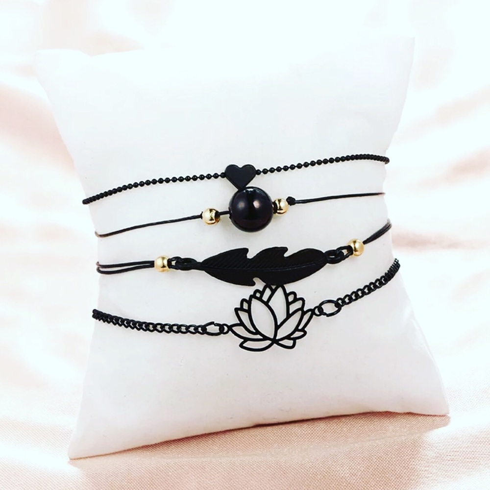 Lotus Flower Leaf Heart Beaded Bracelet Set-117